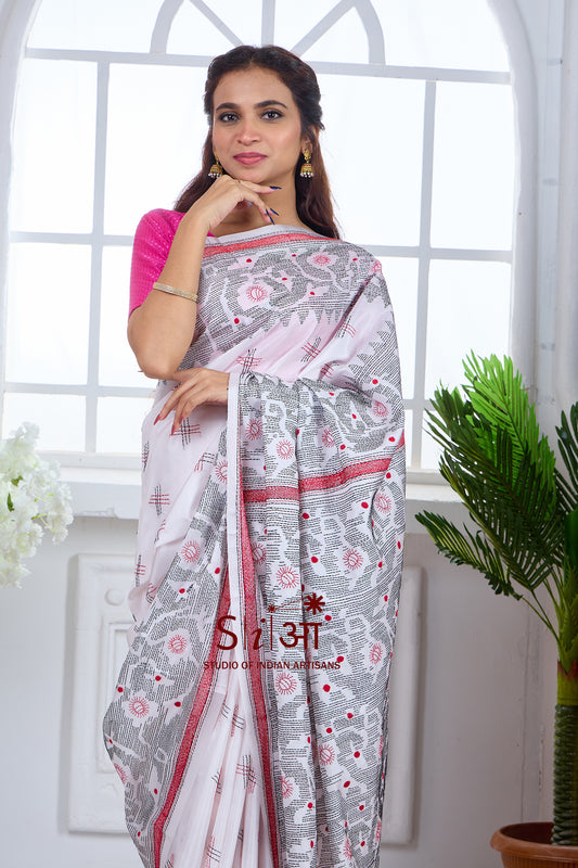 MONOCHROME BLOOM - BLENDED BANGALORE SILK SAREE