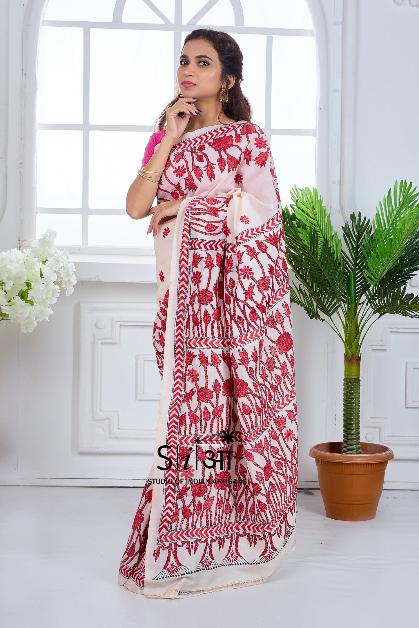 RED BLOOM - KOREAN TUSSAR SILK SAREE