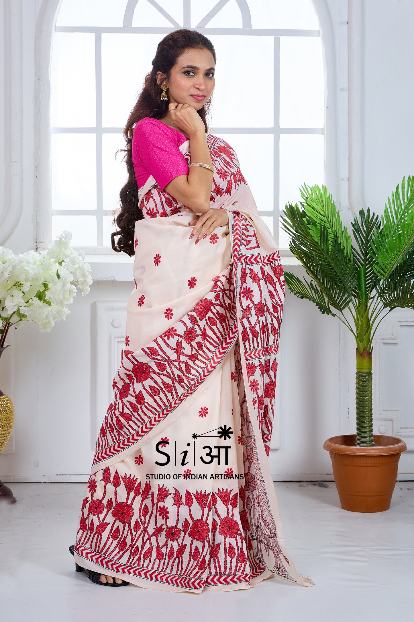 RED BLOOM - KOREAN TUSSAR SILK SAREE