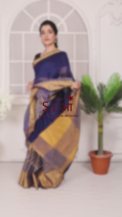 MIDNIGHT GOLD - LINEN SAREE