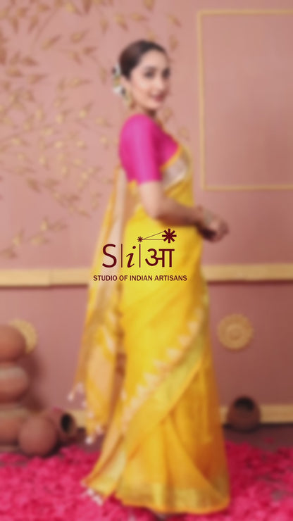 CANARY GLOW - LINEN SAREE