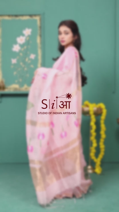 BLUSH LOTUS - SILK LINEN SAREE
